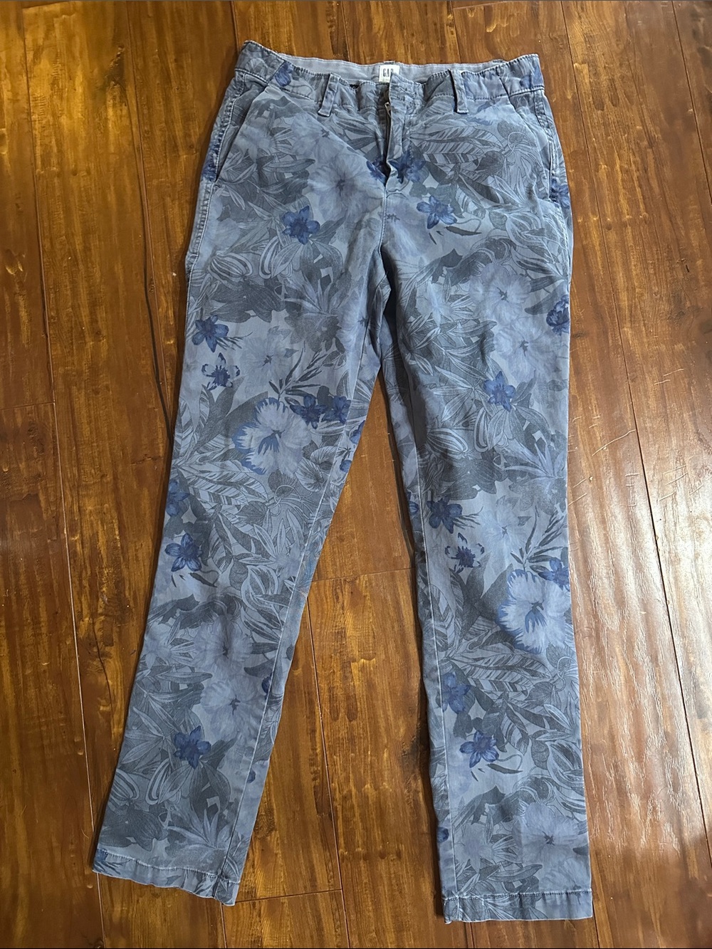 Gap Girlfriend Chinos Blue Gray Tropical Floral Stretch Pants Size 0